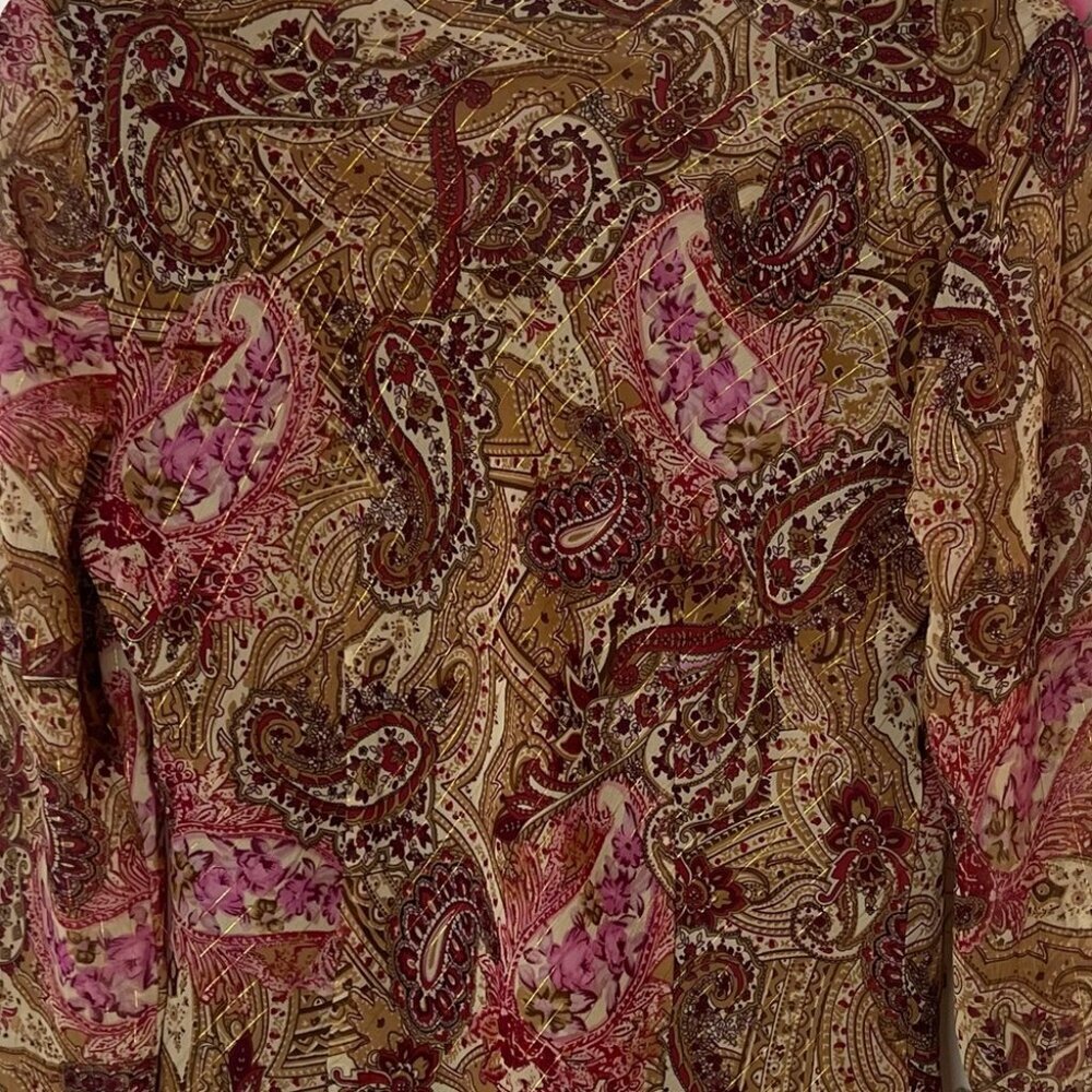 Laura long sleeve blouse shirt shiny gold Paisley V-Neck Blouse - Pink and Brown - Picture 4 of 6